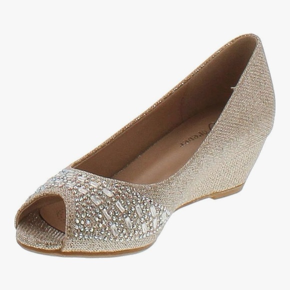 Sparkling Rhinestone Peep-Toe Wedges - Picture 3 of 4